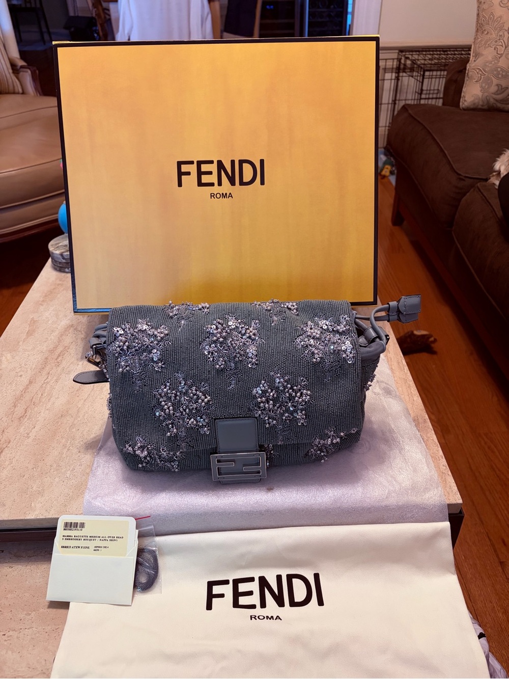 Fendi Flower Embroidered Mamma Baguette Medium Shoulder Bag in Matcha Green